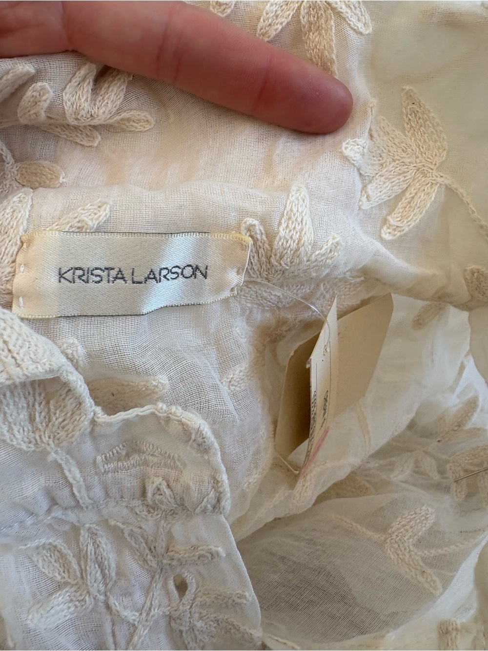Cream Embroidered Long Trench Coat with Floral Appliqué - Picture 6 of 7